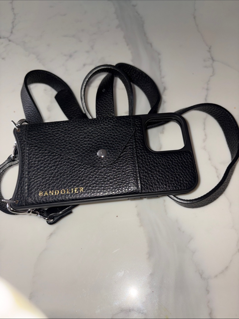 Bandolier Black Pebbled Leather Crossbody Phone Wallet